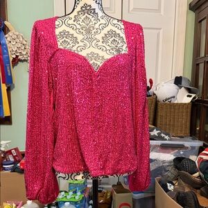 Elegant Fuchsia Sequin Blouse
